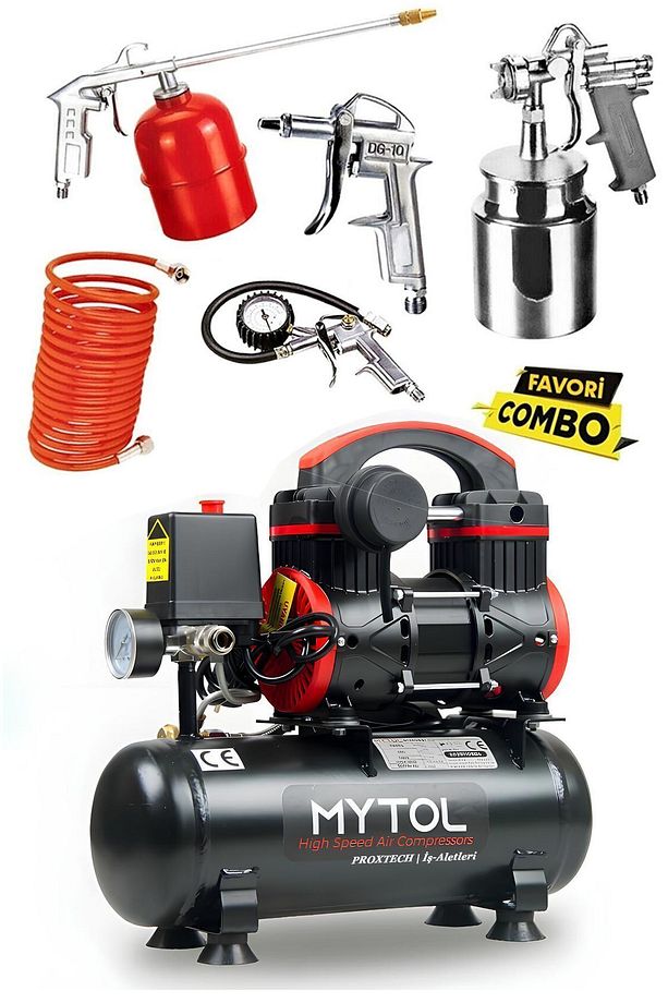 Mytol 6 Litre Yüksek Hızlı Yağsız Sessiz Hava Kompresörü 1 Hp ve Havalı Alet Seti Boya Seti - 1