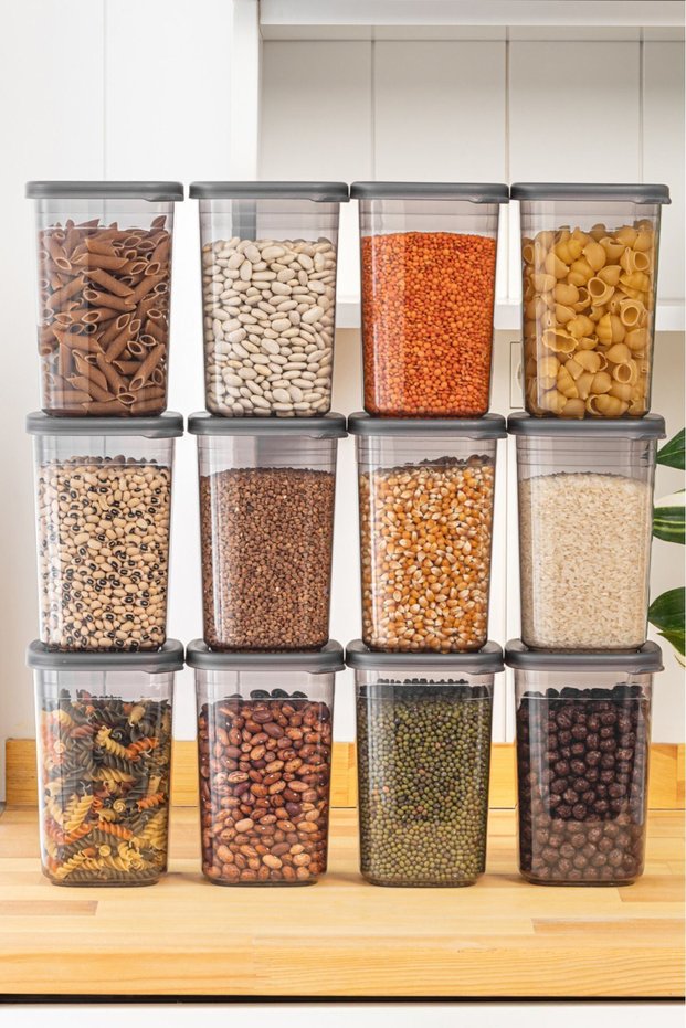 Set of 12 1200 ml Square Food Storage Containers with Labels, 1.2 Liter Spice Container
