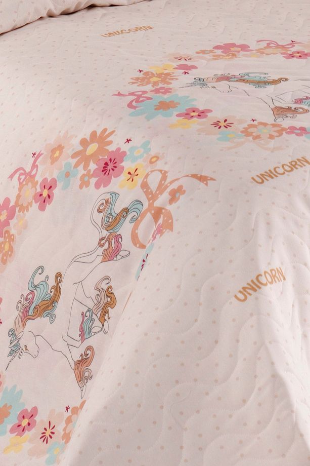 Kapitone Yatak Örtüsü Seti Tek Kişilik Unicornlar Pembe - 2