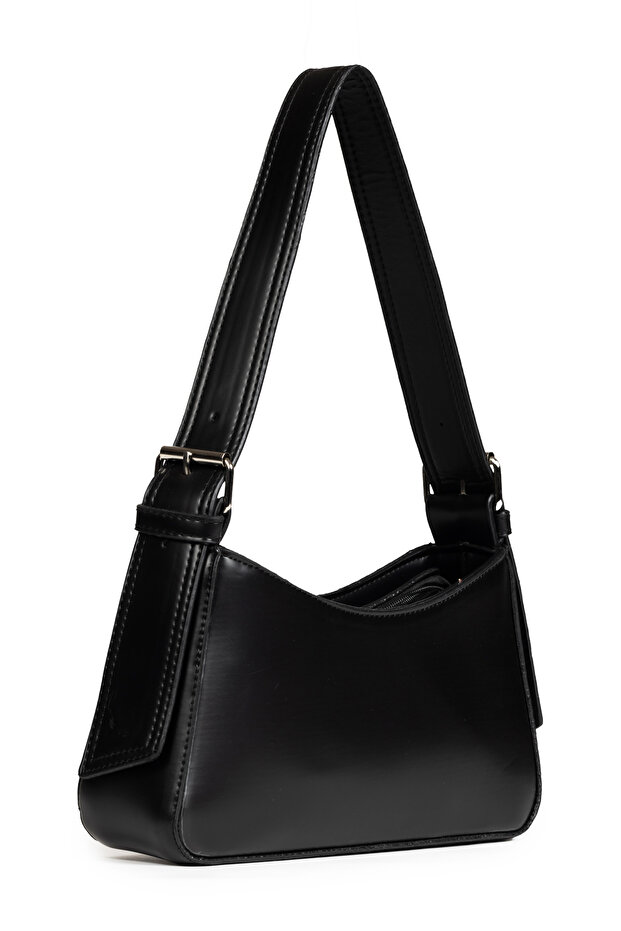 Чорна жіноча багетна сумка з підкладкою та ремінцем - 2