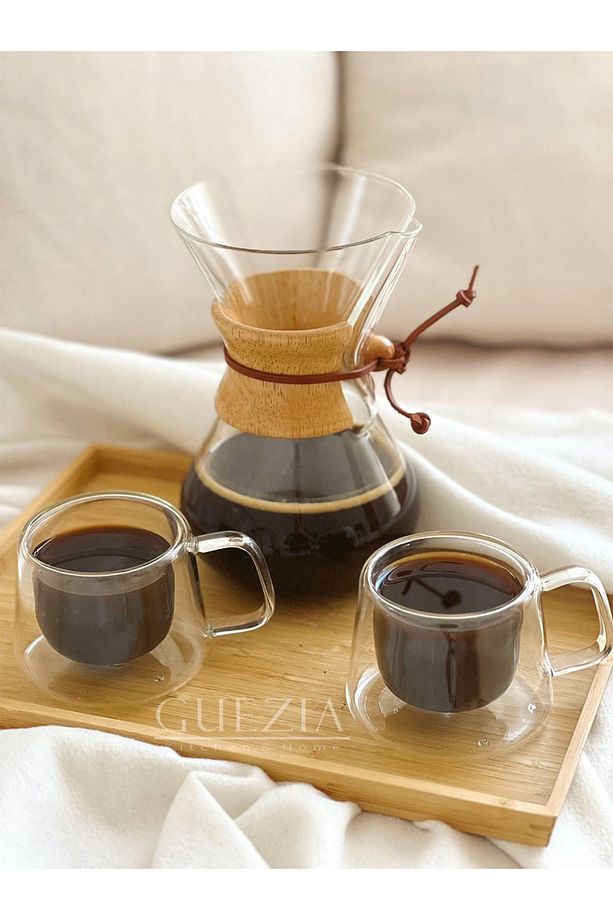 Dayanıklı Kulplu Çift Cidarlı Espresso Bardak | Kahve Bardağı | Borosilikat 2 Adet | 200 ml - 2