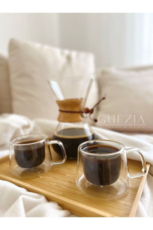 Dayanıklı Kulplu Çift Cidarlı Espresso Bardak | Kahve Bardağı | Borosilikat 2 Adet | 200 ml - 7