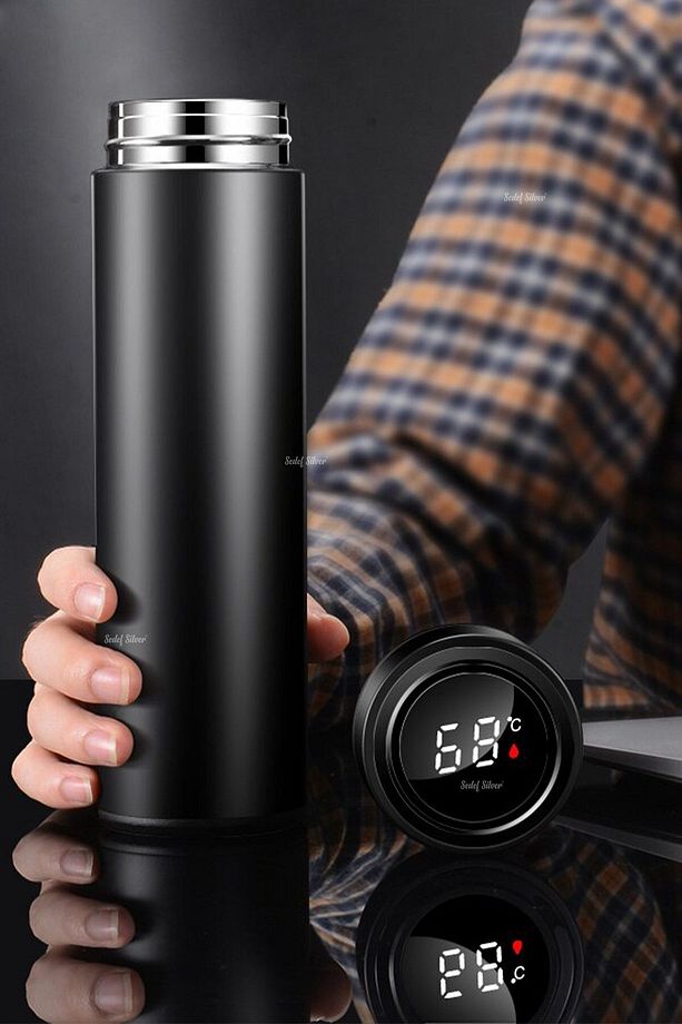 Kapağı Dereceli 450 mL Çelik Termos - Ofis, Kamp, Öğrenci, Küçük Termos Bardak - 1