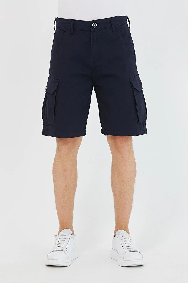 Men's Slim Fit Cargo Pocket Capri Shorts Navy Blue