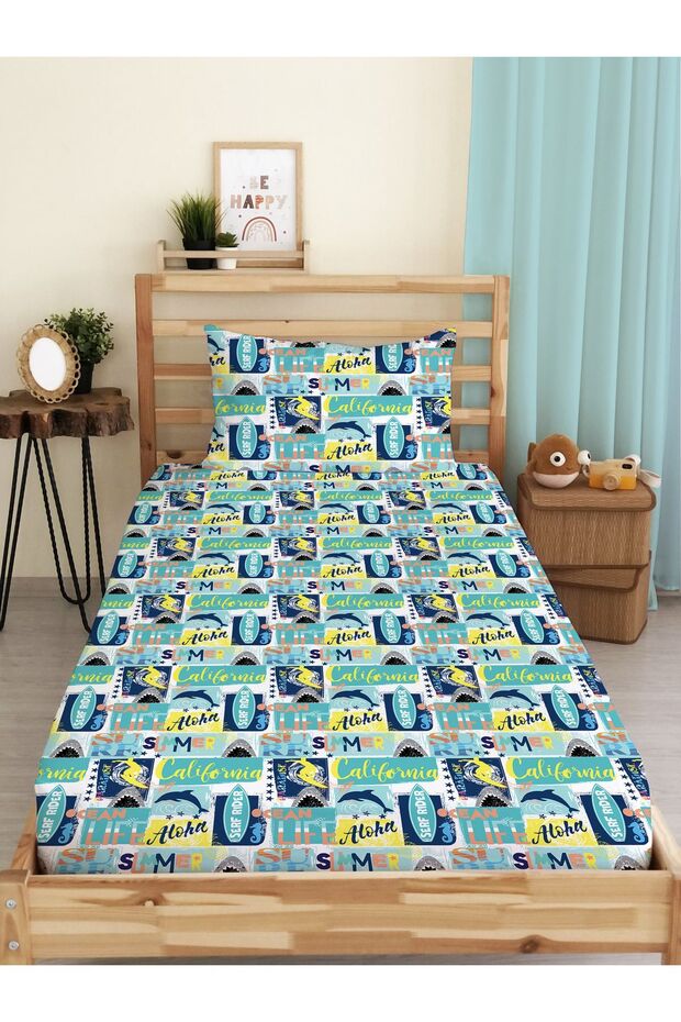Children's Patterned Printed Single Elastic Sheet Set - 1