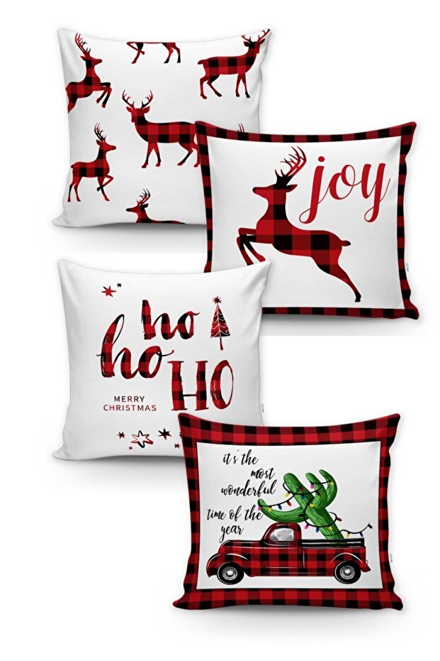 Evmila Christmas Patterned 4-Piece Throw Pillow Cover Set
