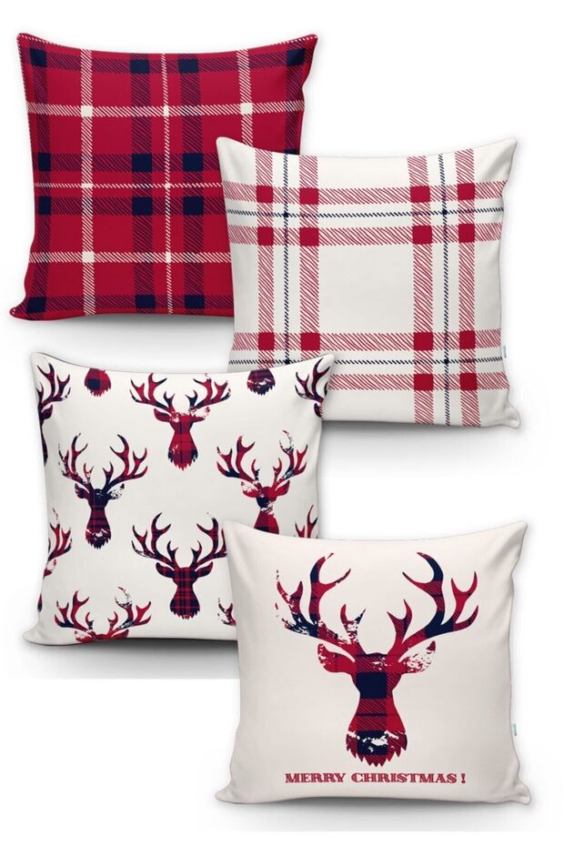 Evmila Christmas Patterned 4-Piece Throw Pillow Cover Set