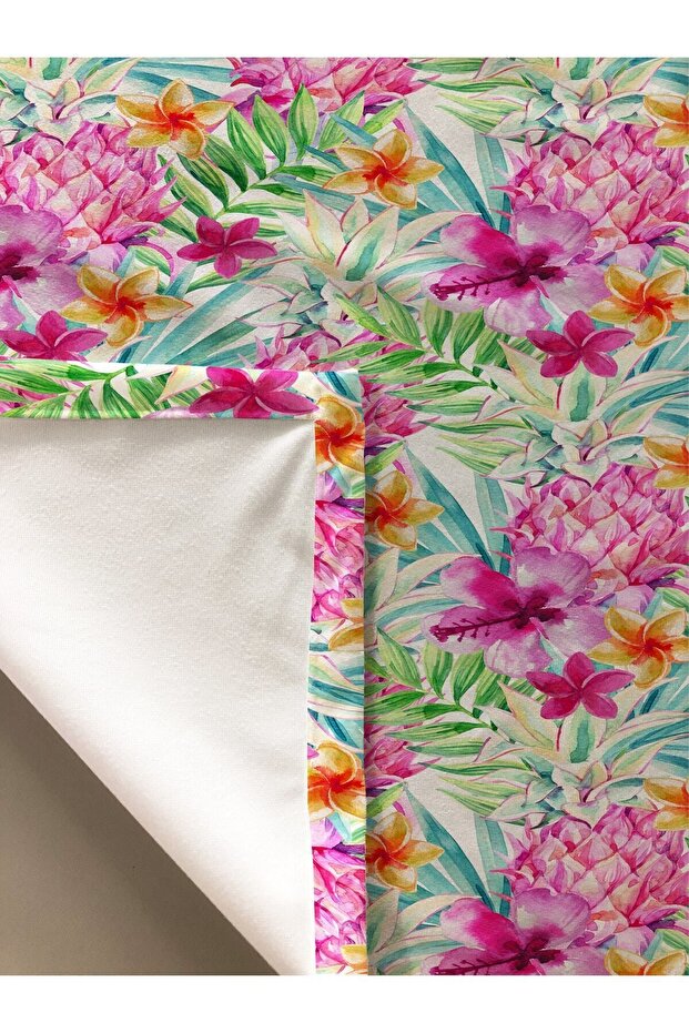 Pineapple and Flower Patterned Tablecloth Blue - 2