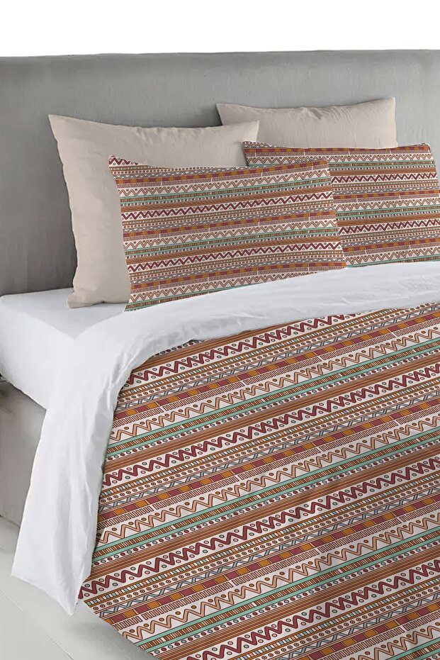 طقم غطاء لحاف مزدوج مطبوع بنمط عرقي مقاس 200 × 220 سم - بني