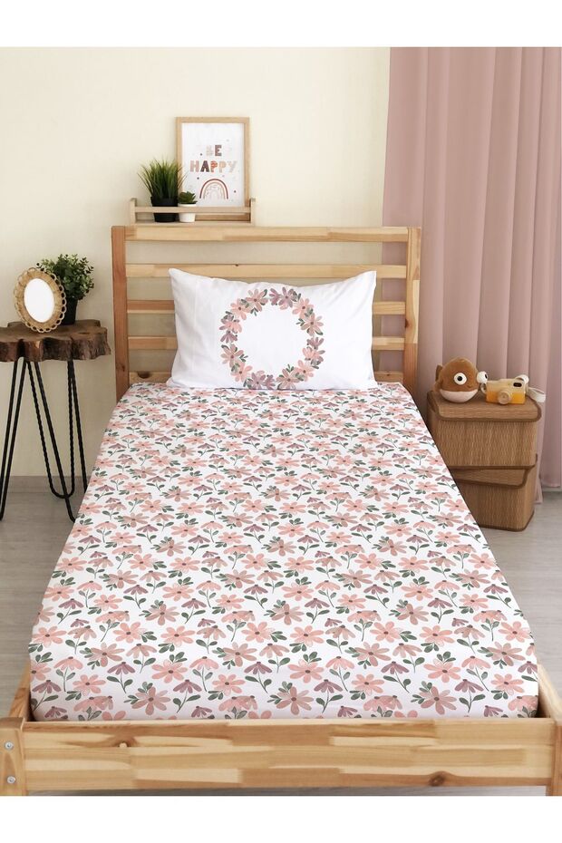 Floral Patterned Printed Single Elastic Sheet Set - 1
