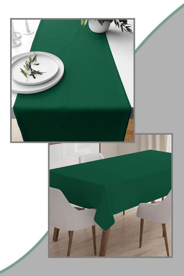 Dark Green Tablecloth and Runner Set
