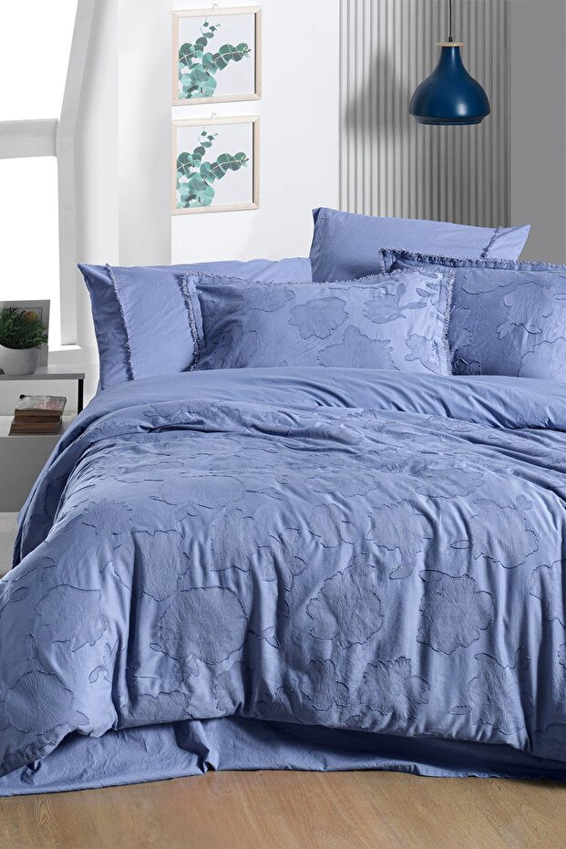 Prado Blue - طقم غطاء لحاف مريح مصنوع من القطن بنسبة 100%