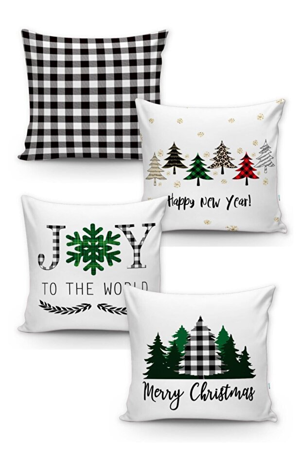 Evmila Christmas Patterned 4-Piece Throw Pillow Cover Set