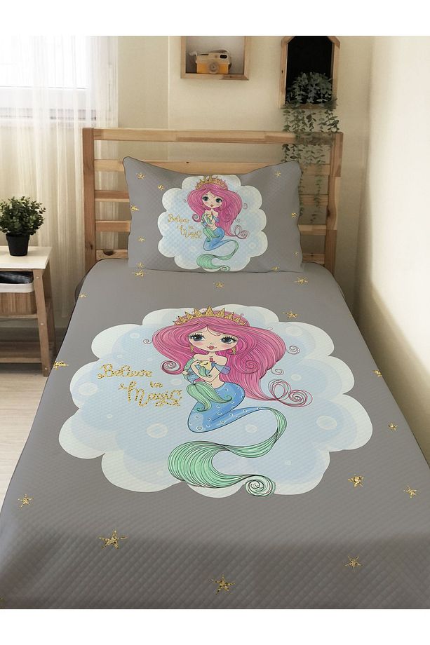 Deniz Kızı Desenli, Baskılı Tek Kişilik ve Çocuk Pike Takımı - 1