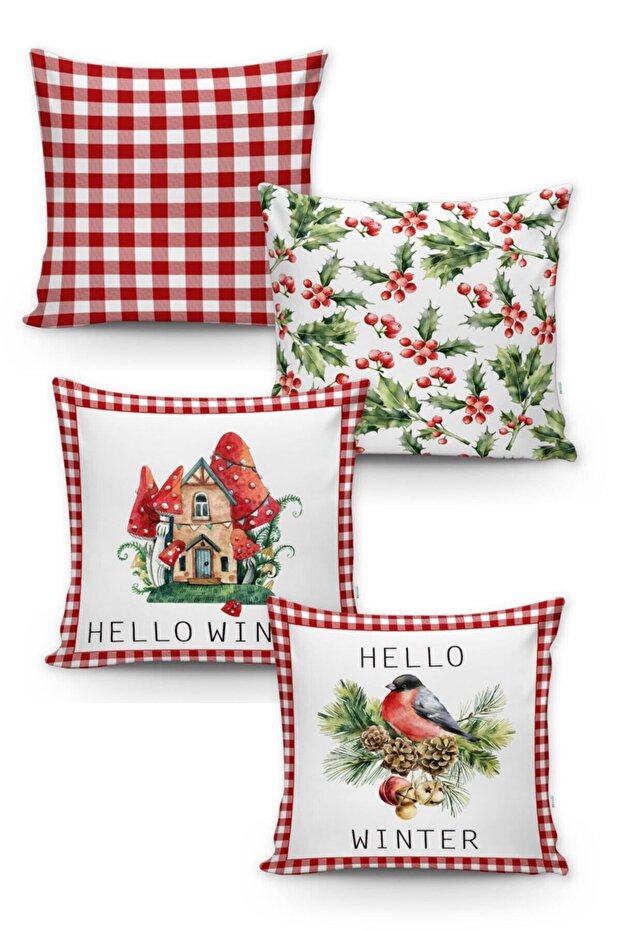 Evmila Christmas Patterned 4-Piece Throw Pillow Cover Set