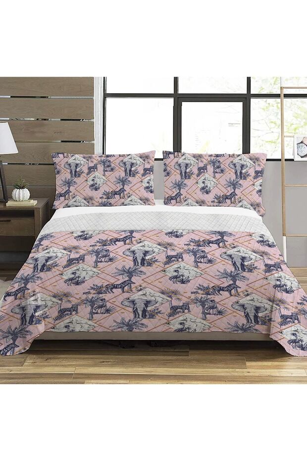 Elephant Pattern Double Printed Pique (200x220 Cm) Pink