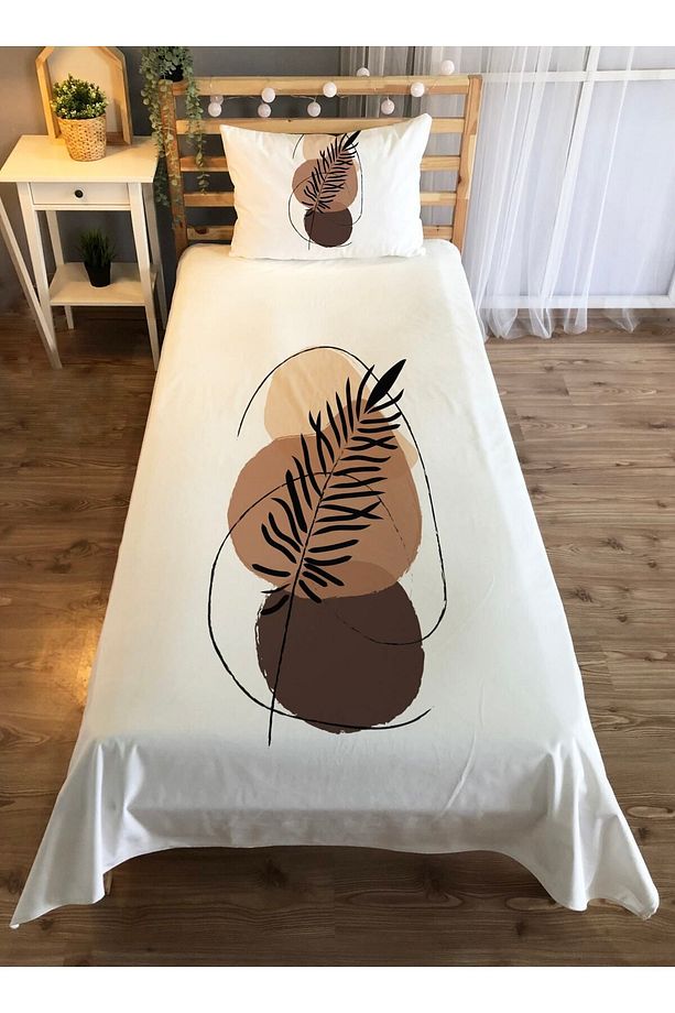Yaprak Desenli Tek Kişilik Kadife Yatak Örtüsü -beyaz - 1