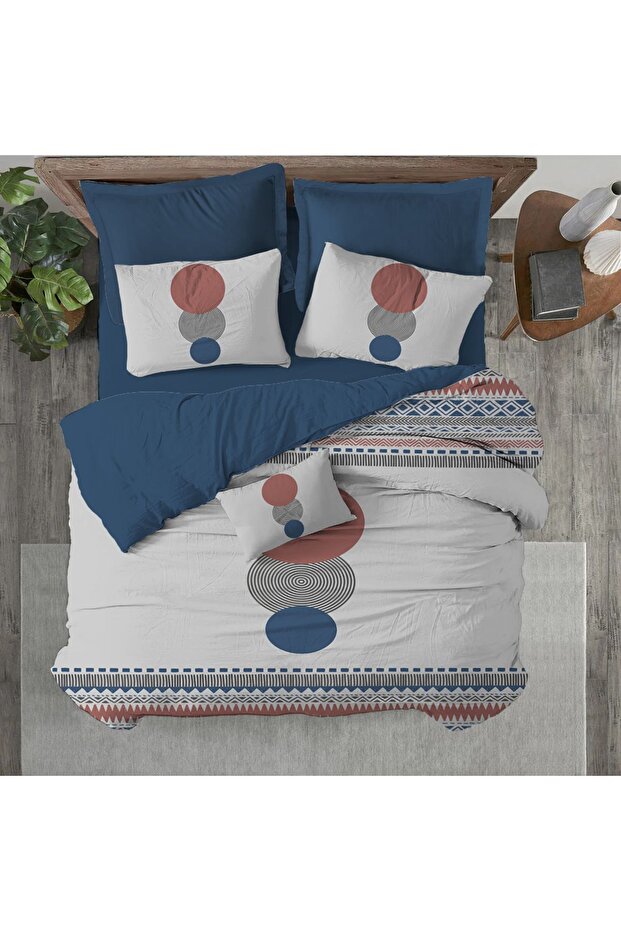 Geometric Pattern Printed Double 200x220 Cm 2 Pieces 50x70cm Duvet Cover Set - Colorful