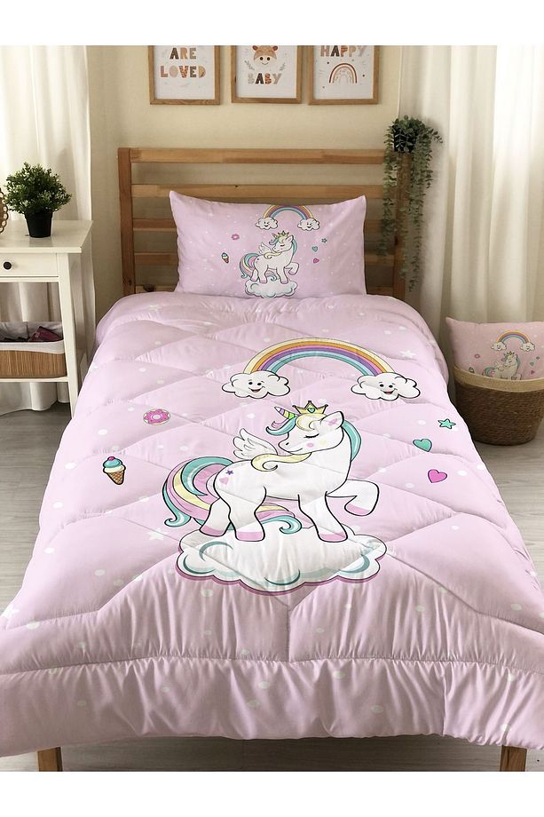 Unicorn Ve Gökkuşağı Desenli Kapitone Yorgan,dekoratif Yatak Örtüsü - 1