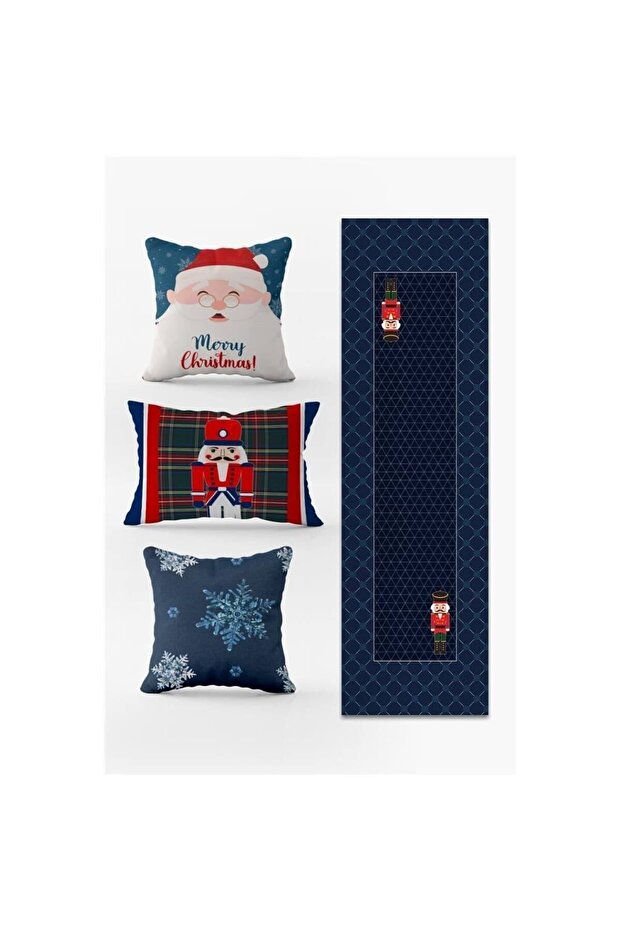New Year's Themed 3-Piece Throw Pillow Cover and Runner - Set of 4