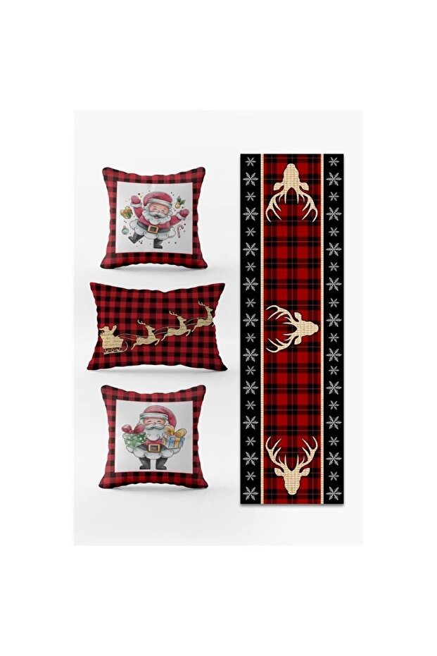New Year's Themed 3-Piece Throw Pillow Cover and Runner - Set of 4