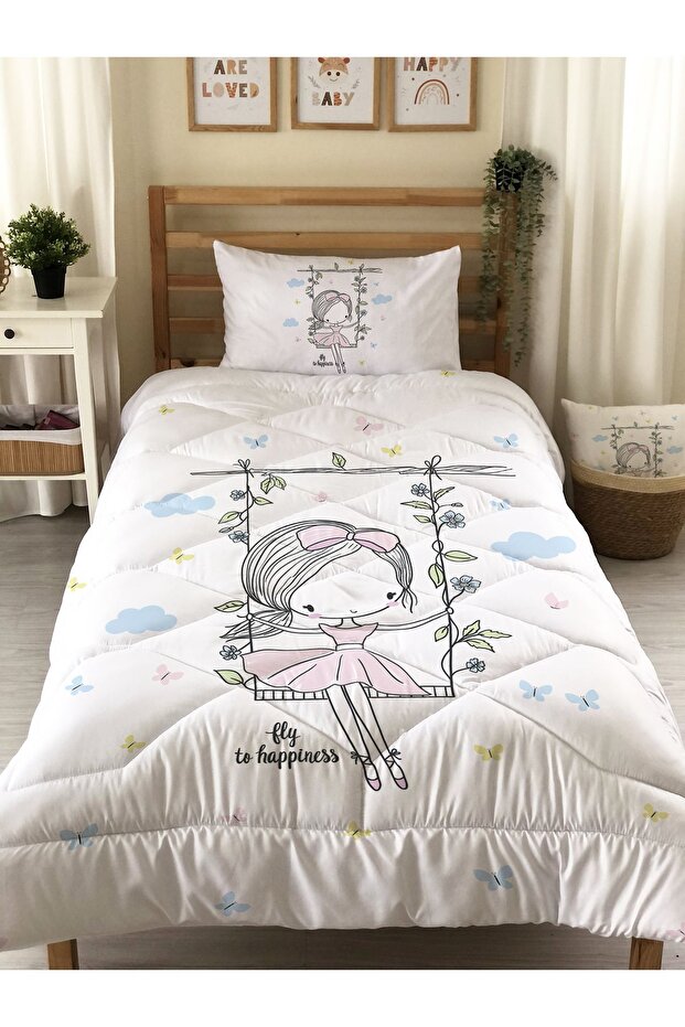 Swing And Girl Patterned Quilted Quilt, Decorative Bedspread