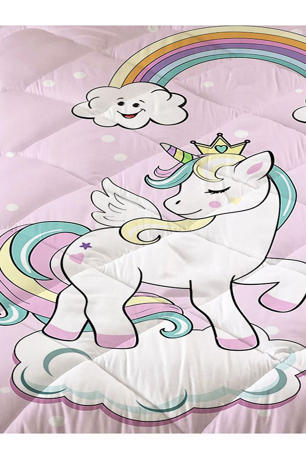 Unicorn Ve Gökkuşağı Desenli Kapitone Yorgan,dekoratif Yatak Örtüsü - 2