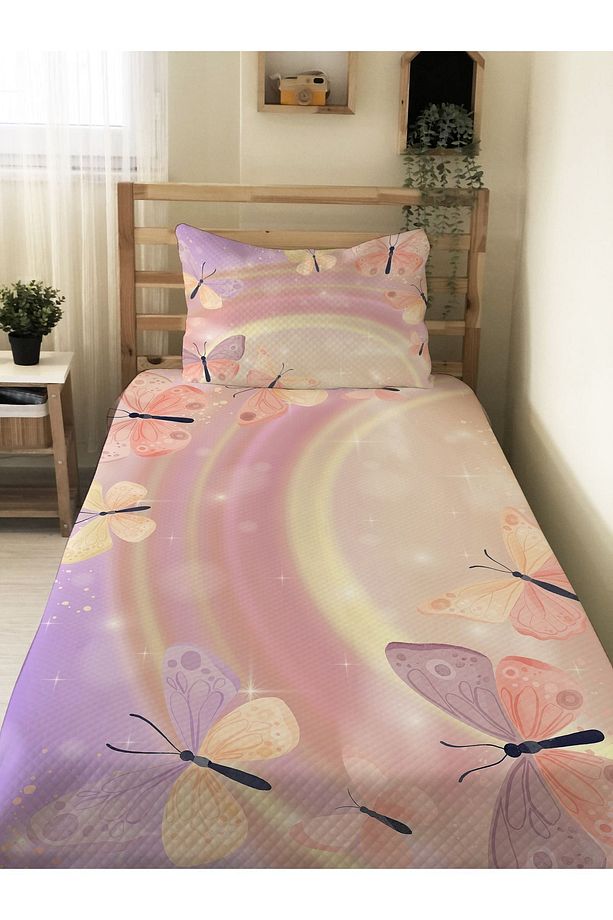 Kelebek Desenli Genç Ve Çocuk Baskılı Tek Kişilik Pike Takımı 160x230 Renkli - 1