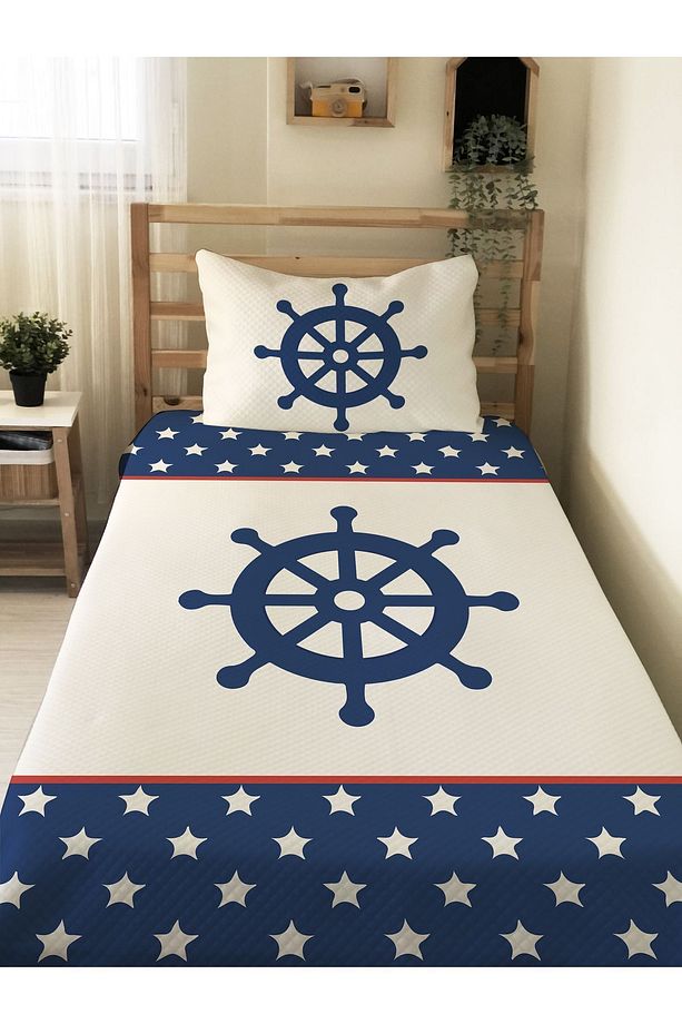 Dümen Desenli Genç Ve Çocuk Baskılı Tek Kişilik Pike Takımı 160x230 Renkli - 1