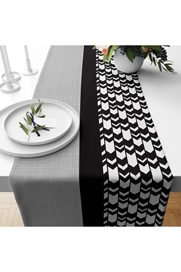 Black And Gray Pattern Velvet Runner - 1