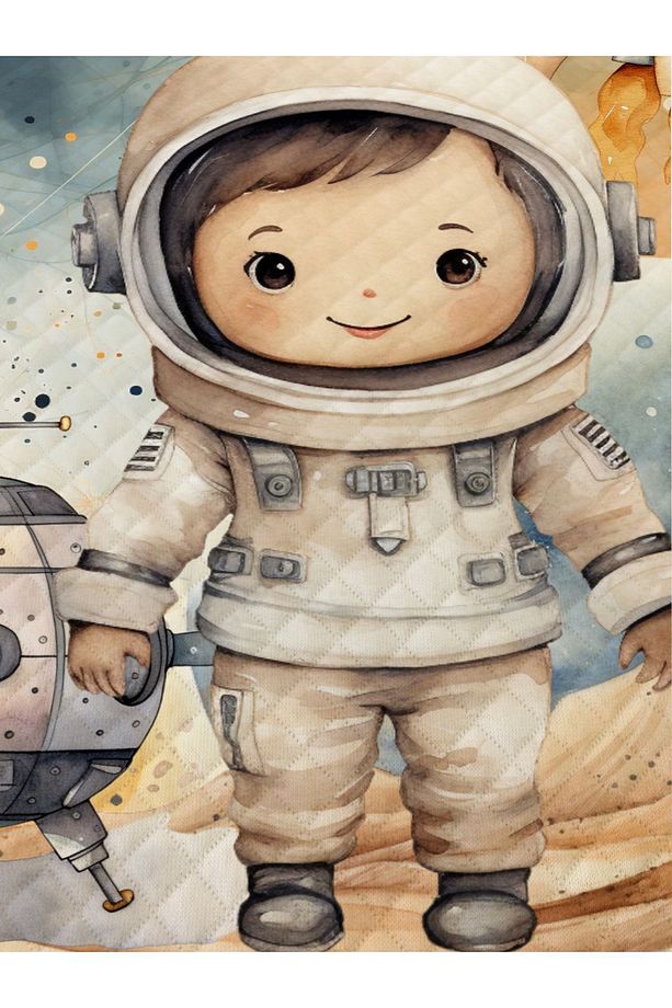 Astronot Desenli Tek Kişilik Pike Takımı 160x230 Cm - 3