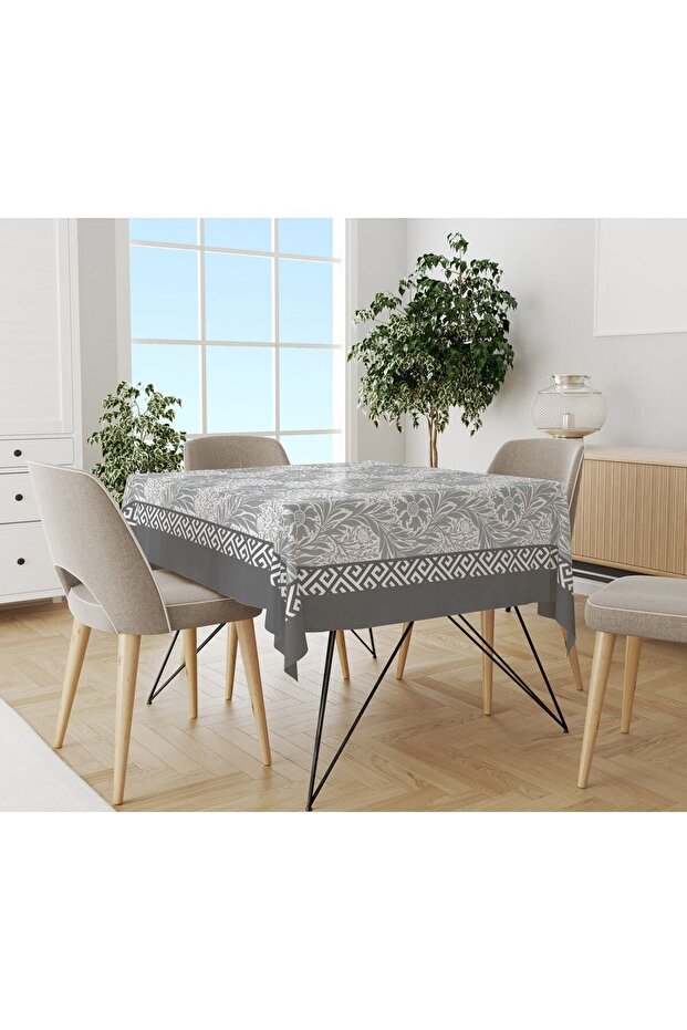 Flower Patterned Tablecloth Gray - 1