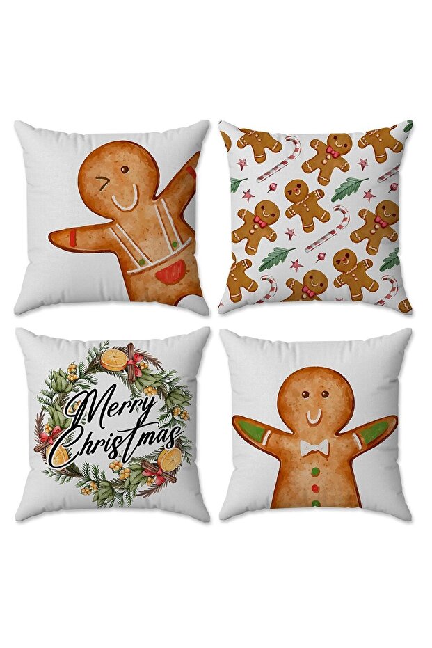 Velvet Texture New Year and Christmas Special Christmas Themed 4-Piece Throw Pillow Set