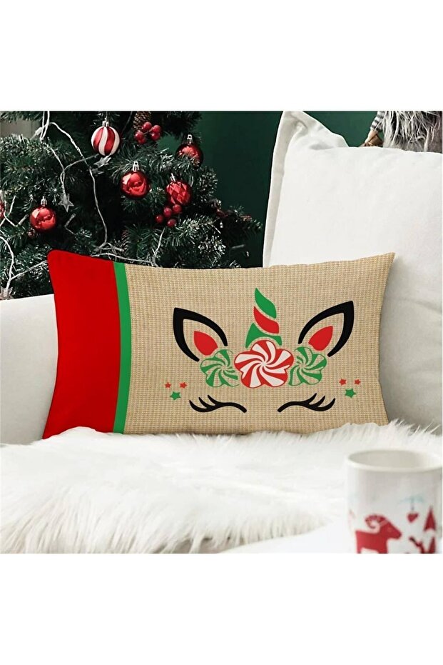 New Year's Special Unicorn Patterned Rectangular Throw Pillow Cover - 1