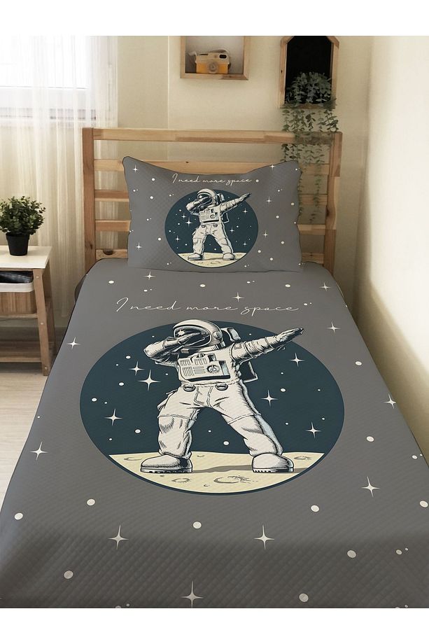 astronot Desenli, Baskılı Tek Kişilik ve Çocuk Pike Takımı - 1