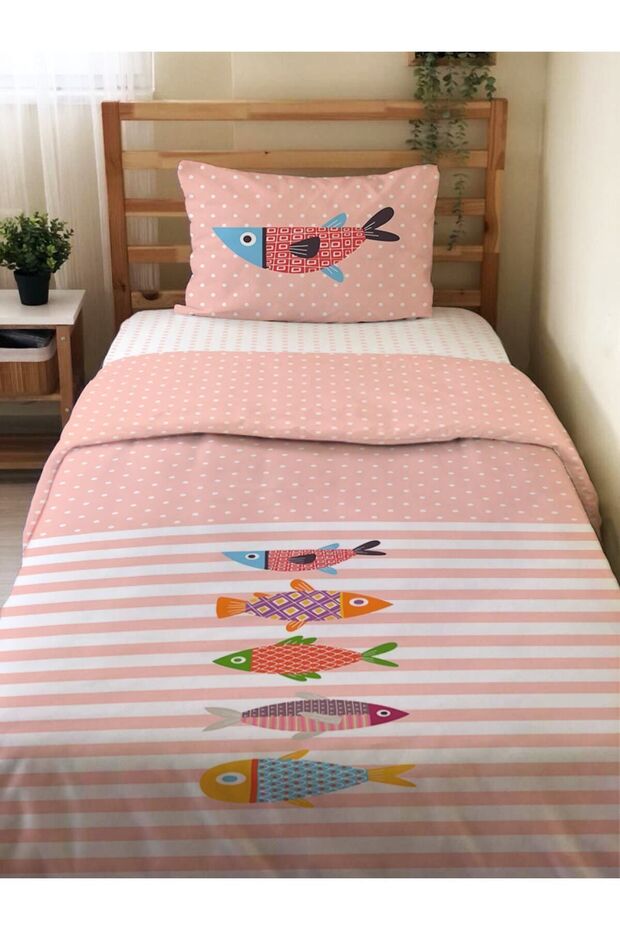 Double Sided Fish Patterned Single Duvet Cover Set Without Sheets and Printed