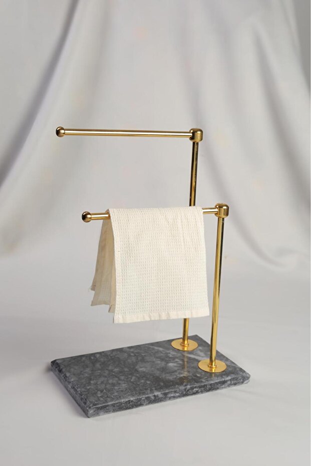 Natural Marble Silver Decorative Towel Holder Bathroom Organizer, Metal Profile Rod
