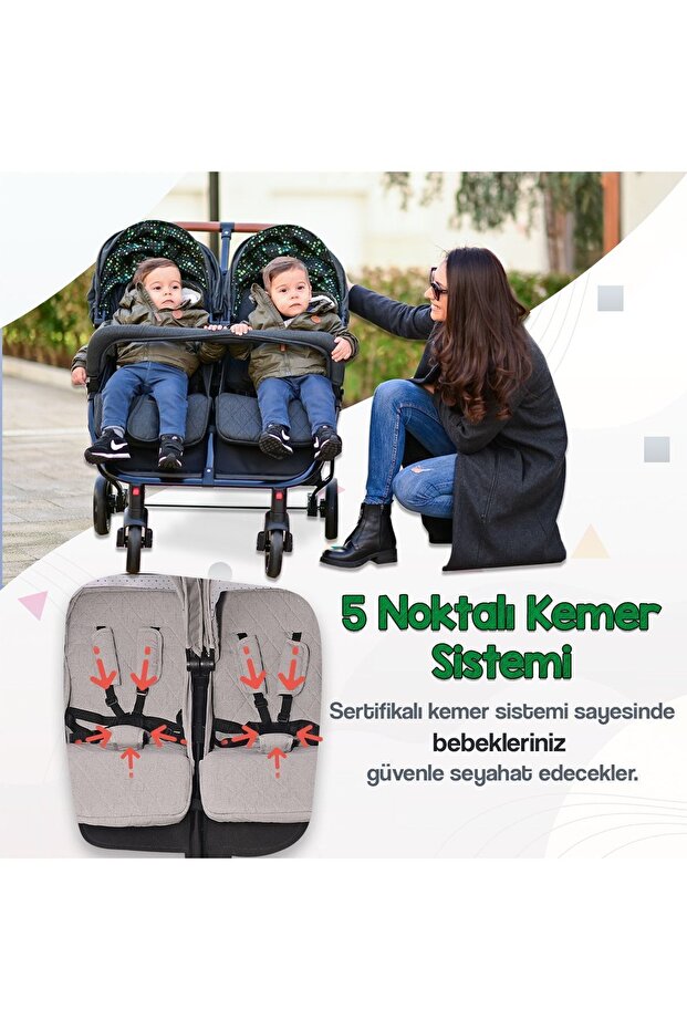 Duo Ikiz Bebek Arabası - Grey Dots - 7