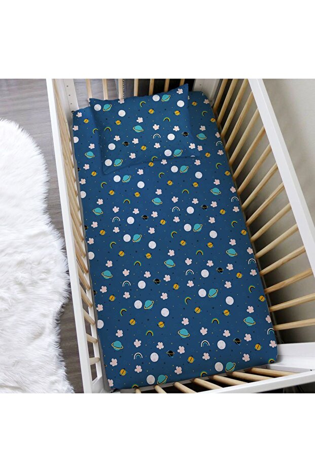 Space Themed 60x120 Cm Printed Baby Size Elastic Sheet Set