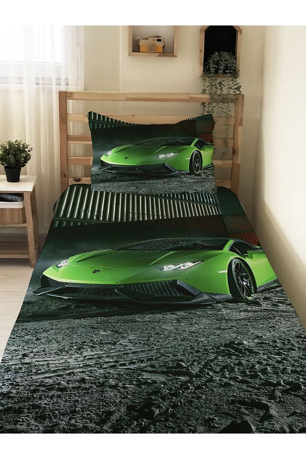Spor Araba Desenli Genç Ve Çocuk Baskılı Tek Kişilik Pike Takımı 160x230 Renkli - 1
