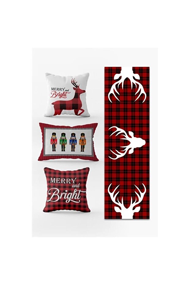 New Year's Themed 3-Piece Throw Pillow Cover and Runner - Set of 4
