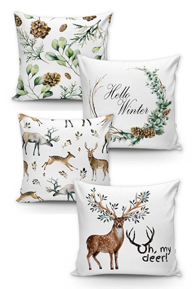 Evmila Christmas Patterned 4-Piece Throw Pillow Cover Set