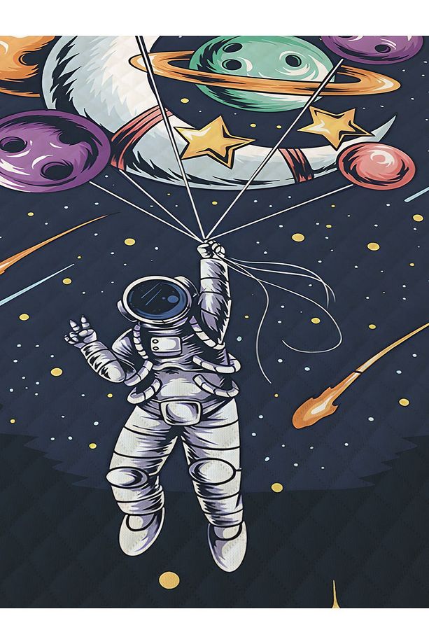 Astronot Desenli, Baskılı Tek Kişilik ve Çocuk Pike Takımı - 2