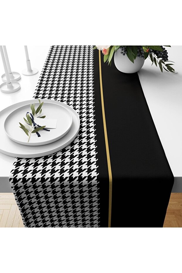 Black Pattern Velvet Runner - 1