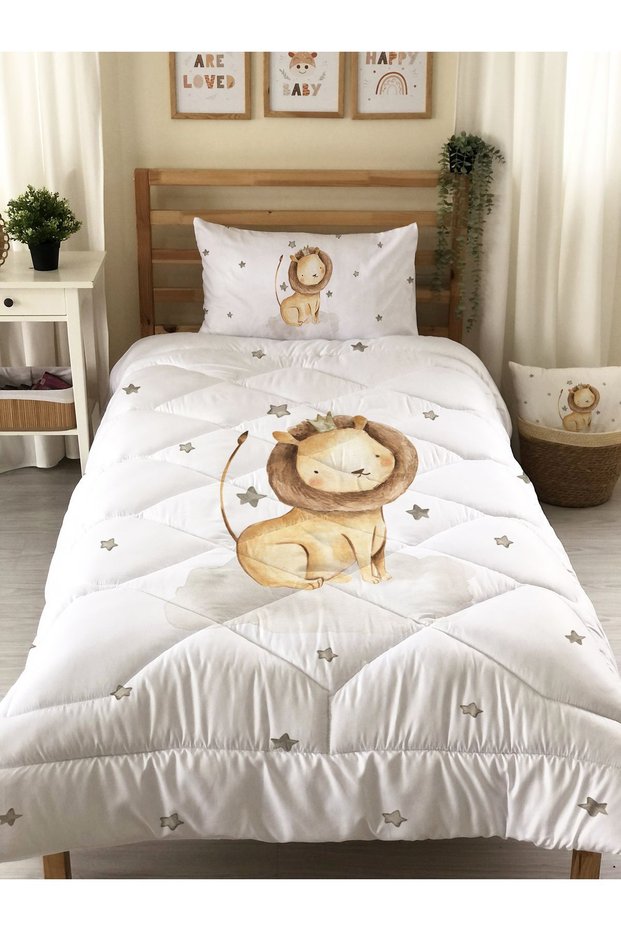 Lion Patterned Quilted Quilt, Decorative Bedspread