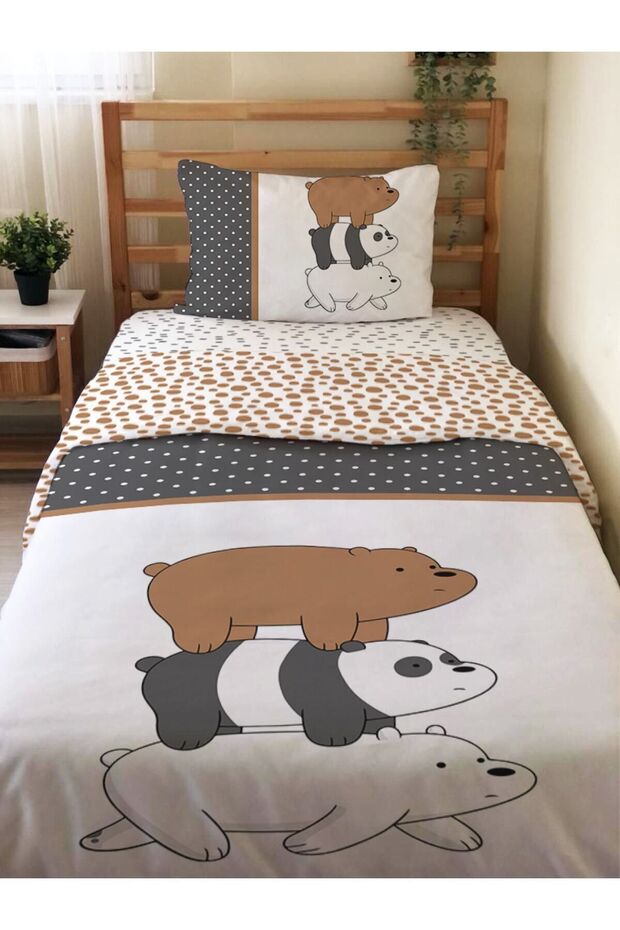 Bears Patterned - Double Sided Cute 2-piece Duvet Cover Set Without Sheets, Printed Single
