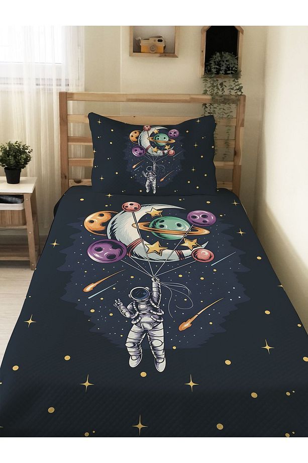 Astronot Desenli, Baskılı Tek Kişilik ve Çocuk Pike Takımı - 1
