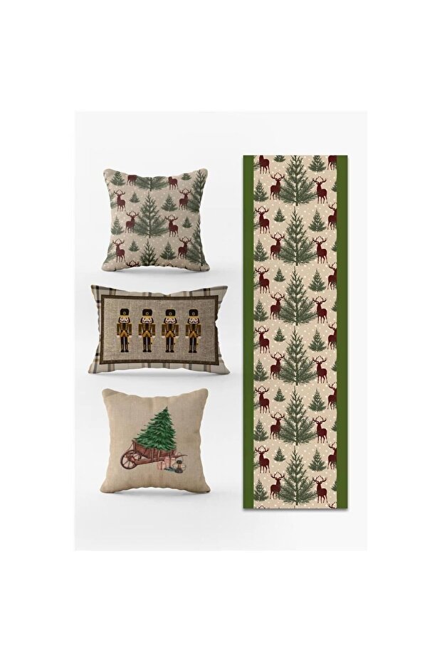 New Year's Themed 3-Piece Throw Pillow Cover and Runner - Set of 4