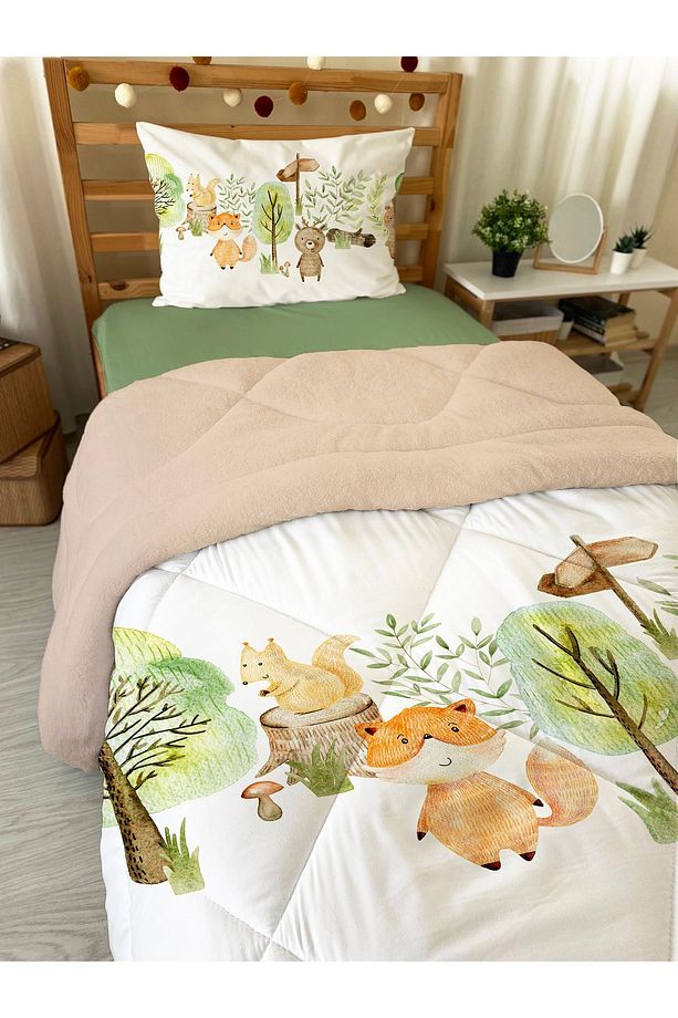 Sevimli Hayvanlar Desenli Tek Kişilik 160x220 Cm Wellsoft Çift Taraflı Silikon Yorgan Ve Uyku Seti - 2