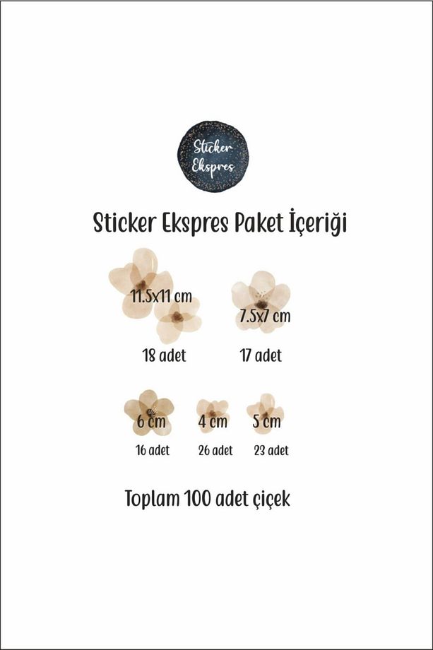 Açık Kahverengi Çiçekler Çiçek Duvar Sticker Seti - 3